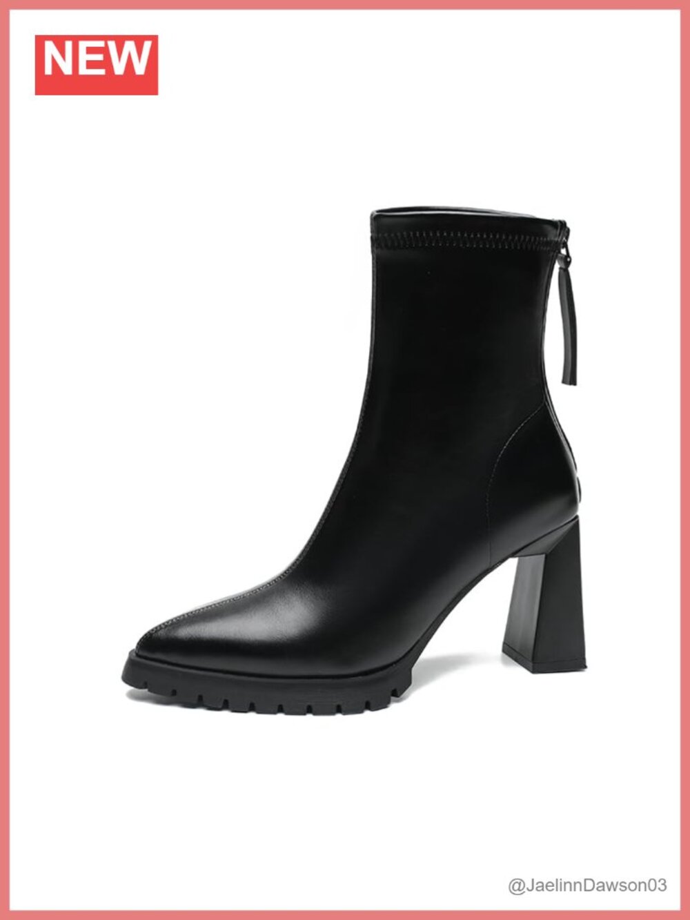 Faux Leather Ankle Boots Women Square Toe Block Heel Platform Zip
